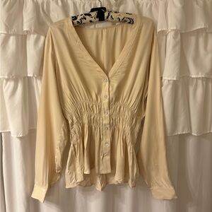 Ivory/Champagne silk longsleeve blouse size M